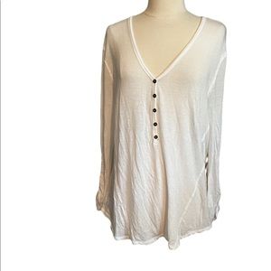 Womens Sol & Luna White Lightweight Long Sleeve Shirt. Back Cut Out W/buttons